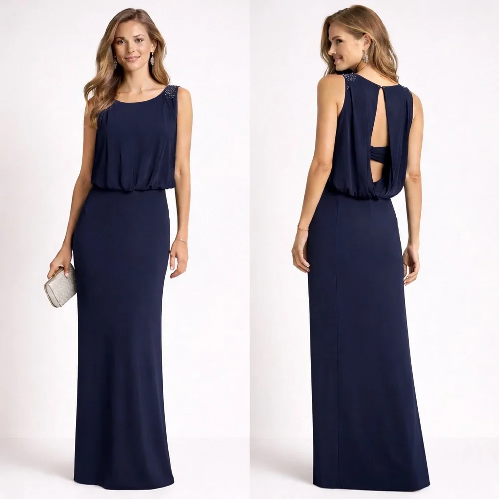 chiffon occasion dresses Short Sleeve Gown by Cinderella Divine CH532 Long Sleeve Navy Blue Summer Cottons Atria Signature Colors:Magenta Back Style